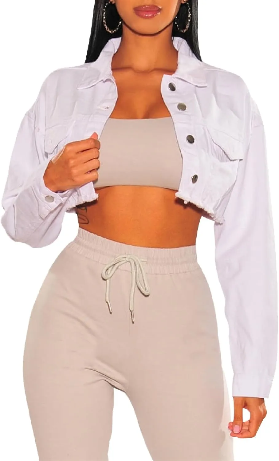 ZERMOM Women's Cropped Denim Jacket Button Down Long Sleeve Fitted Crop Top Jean Coat
