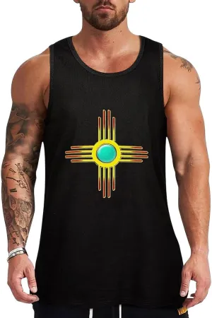 Zia Sun Pueblo New Mexico Men's Sleeveless Muscle Shirts Workout Tank Top Graphics Tee T Shirt