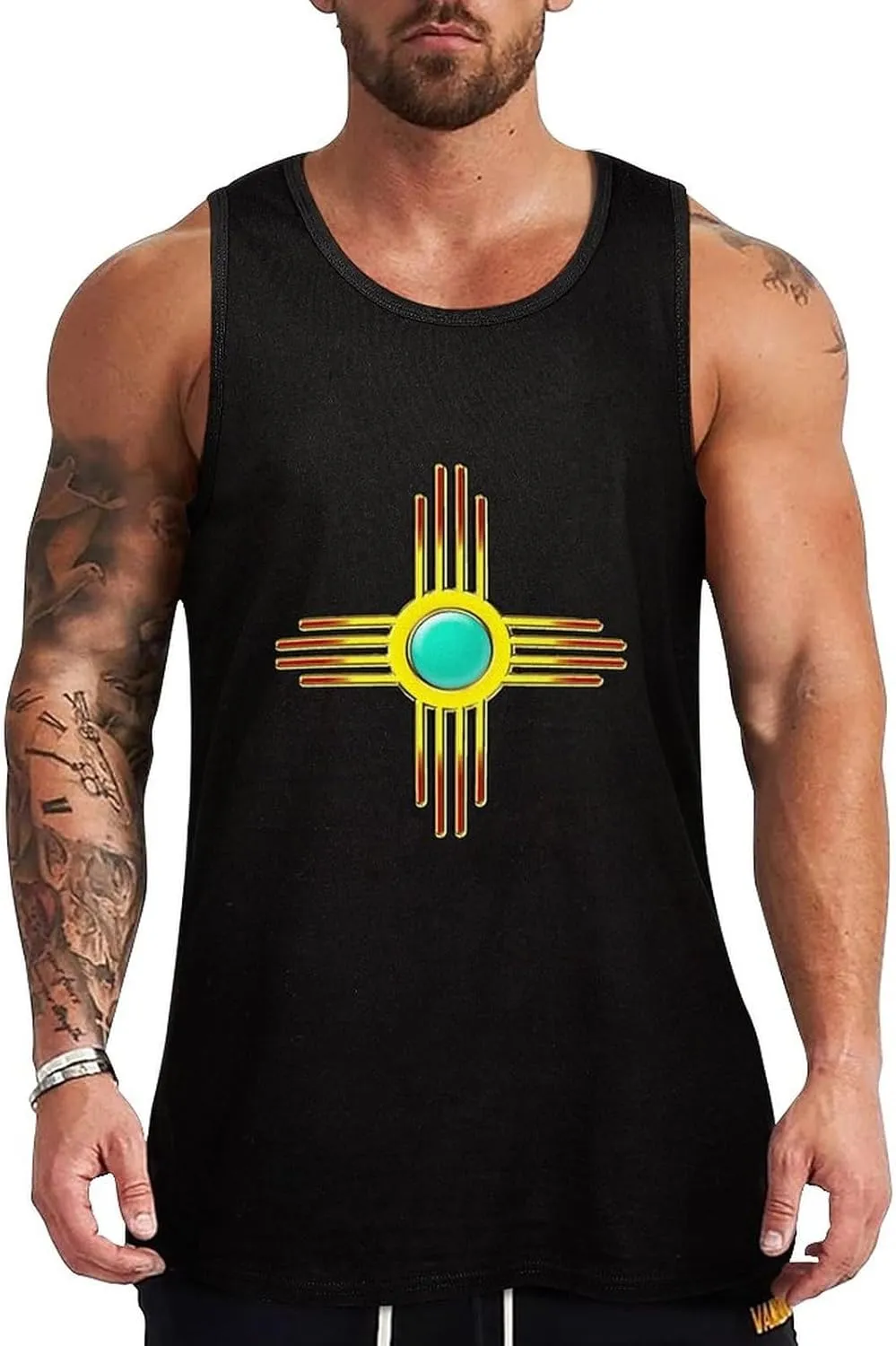 Zia Sun Pueblo New Mexico Men's Sleeveless Muscle Shirts Workout Tank Top Graphics Tee T Shirt