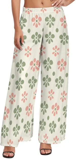 ZOCAVIA Women's Boho Wide Leg Pants 2025 Summer High Waist Floral Palazzo Pants Flowy Lounge Pants Beach Trousers Pockets