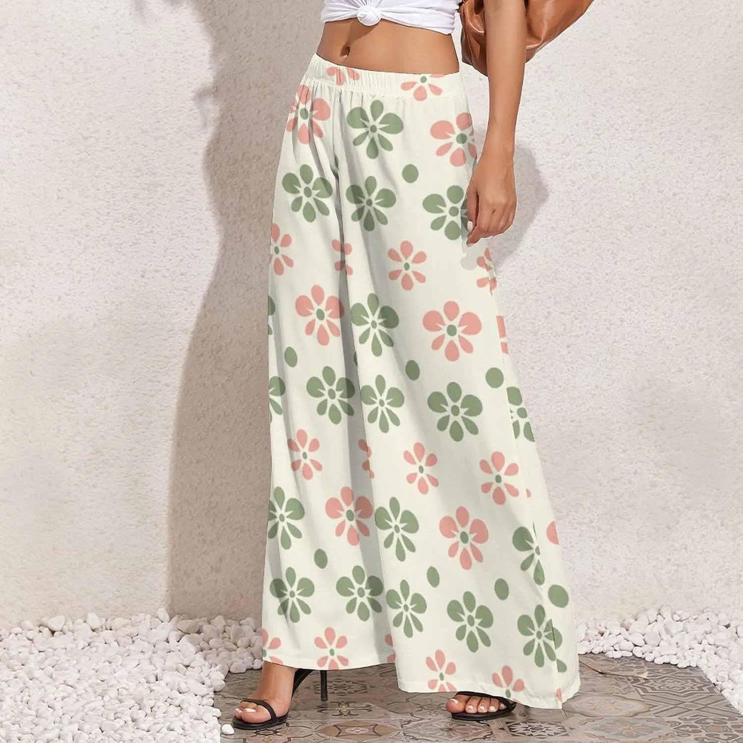 ZOCAVIA Women's Boho Wide Leg Pants 2025 Summer High Waist Floral Palazzo Pants Flowy Lounge Pants Beach Trousers Pockets