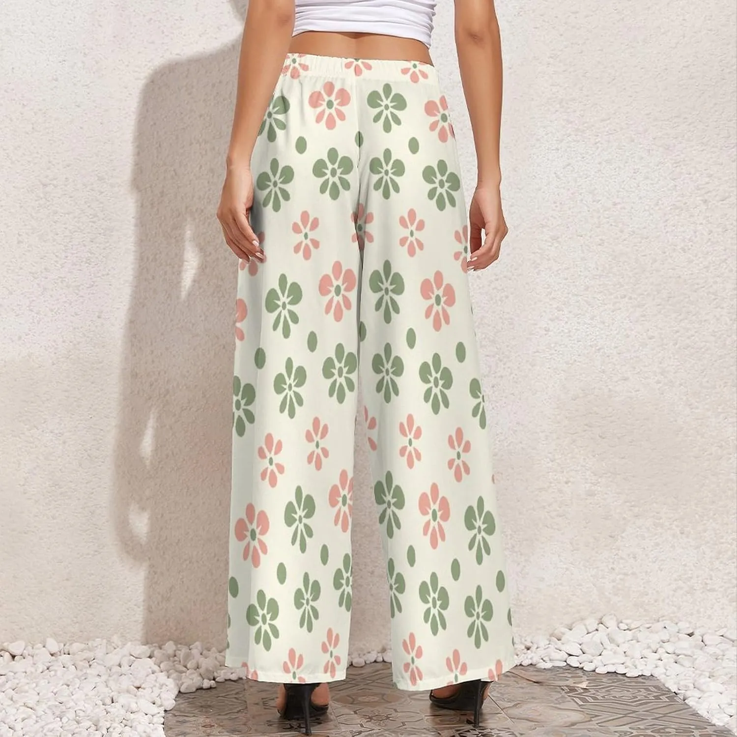 ZOCAVIA Women's Boho Wide Leg Pants 2025 Summer High Waist Floral Palazzo Pants Flowy Lounge Pants Beach Trousers Pockets