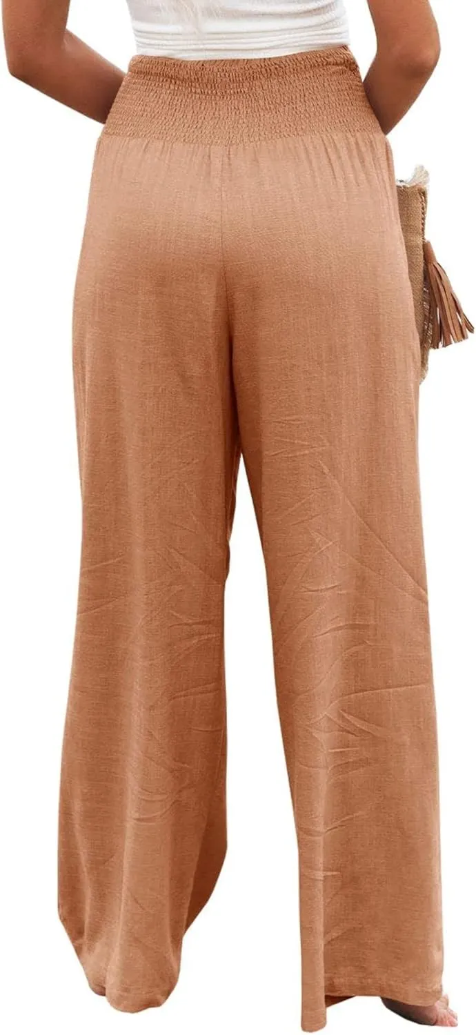 ZWRXW Linen Pants Women Summer High Waisted Wide Leg Pants Casual Lounge Pant Business Work Pants Comfy Lightweight Trousers
