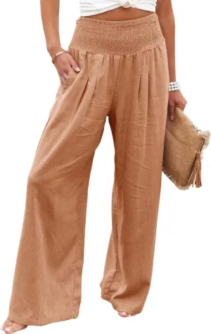 ZWRXW Linen Pants Women Summer High Waisted Wide Leg Pants Casual Lounge Pant Business Work Pants Comfy Lightweight Trousers