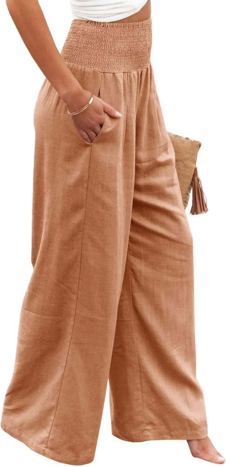 ZWRXW Linen Pants Women Summer High Waisted Wide Leg Pants Casual Lounge Pant Business Work Pants Comfy Lightweight Trousers
